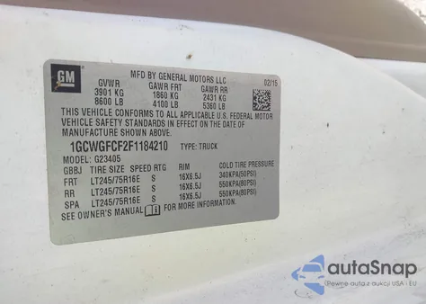 2015 Chevrolet Express 2500 Work Van z USA, uszkodzony, nr VIN 1GCWGFCF2F1184210